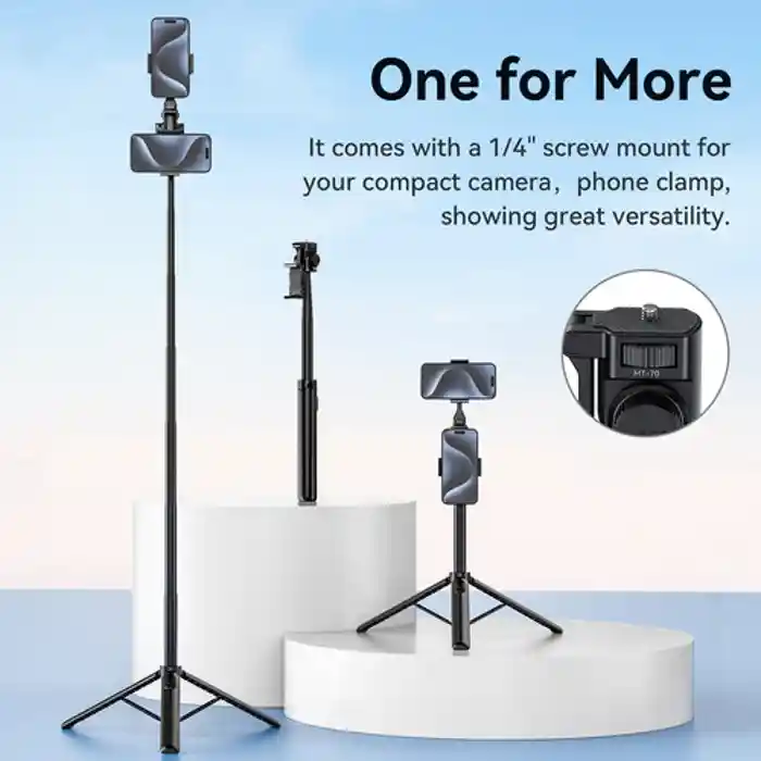 Ulanzi MT-70 Tripod 1.5m Selfie Stick Tripod with 360 / 180 Degree Pan and Tilt, Rotating Cold Shoe Mount, 1kg Max Load Capacity and 20m Wireless Remote Control Range for Smartphone Compact Cameras